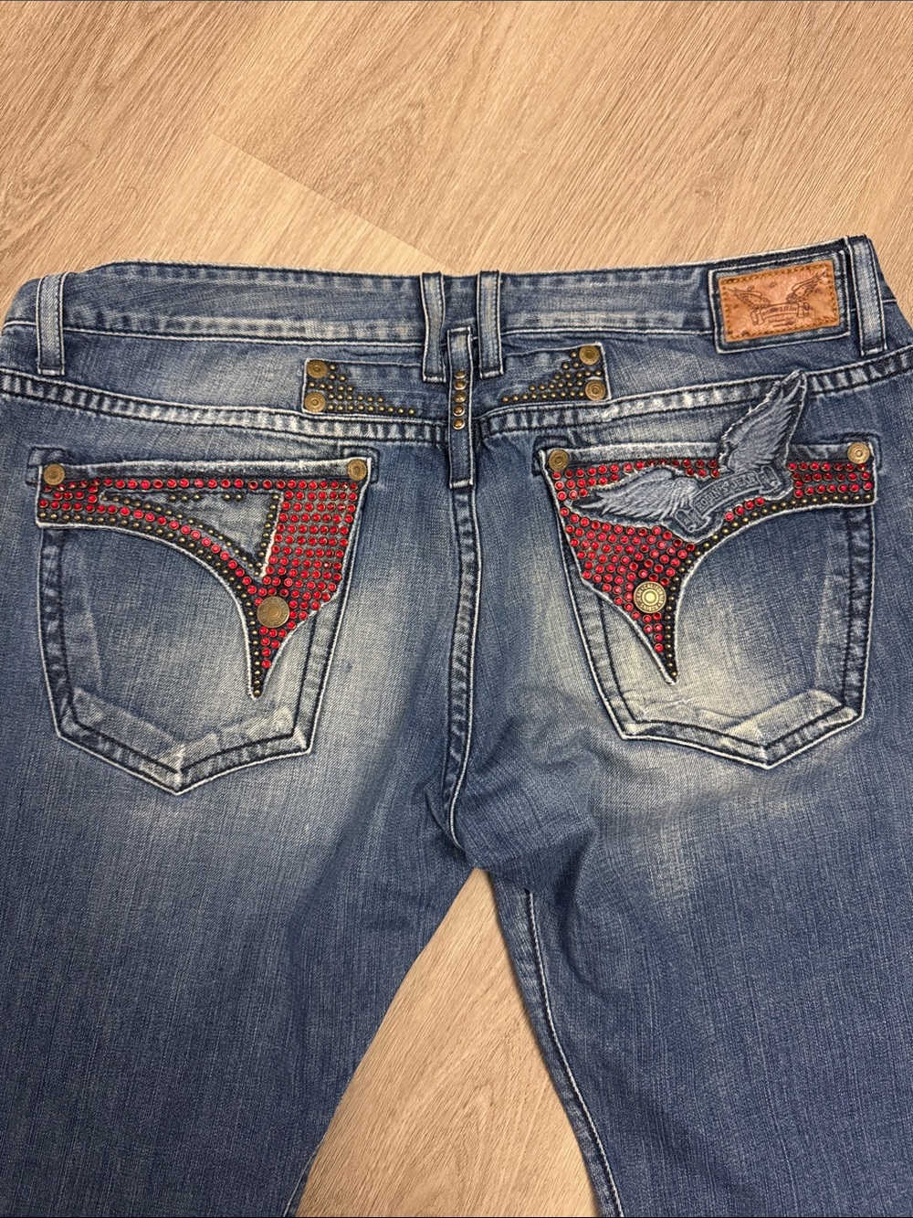 Robin's Jean Blue Straight Men's Jeans with Red Studded Pocket Detail